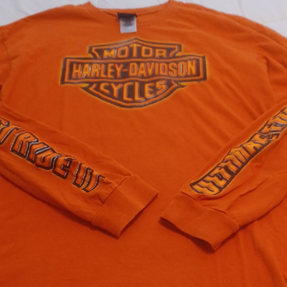 Harley Davidsson Men's LS Orange Bold Graphics Biker Tee GUC XL